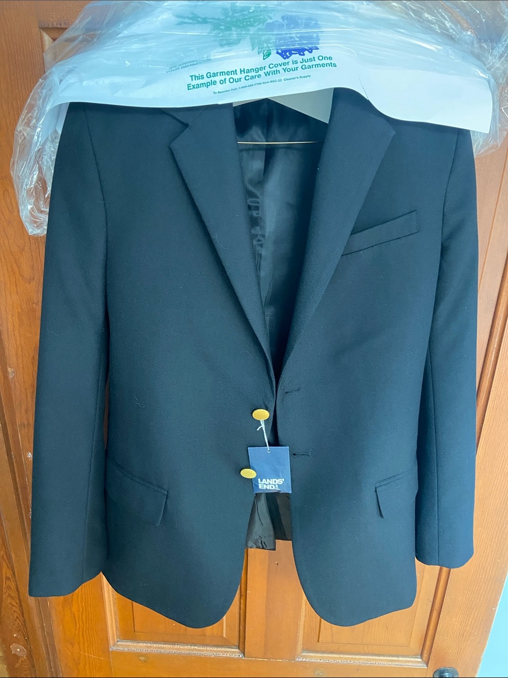 Lands' End  Boys Hopsack Blazer BLACK Single-Breasted  with Gold Buttons